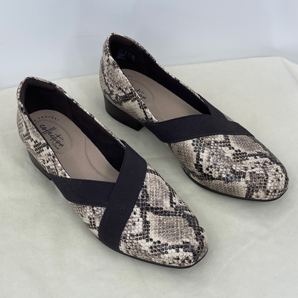 Clarks JULIET DAHLIA BROWN Women's Snakeskin Pattern Flats -WOMENS 9W NWOT